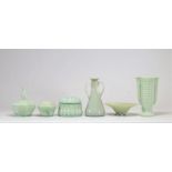 Val Saint Lambert lot (13) moulded glass vases, boxes and other objects