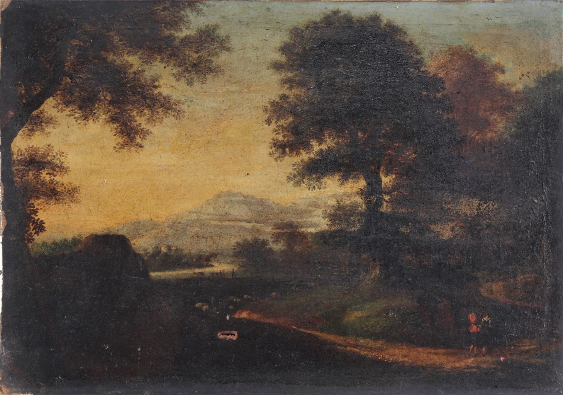 Oil on canvas "Landscape with figures" from the 17th century