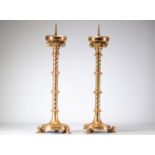 Pair of large candlesticks in gilded bronze - exceptional gilding