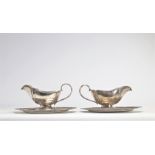 Pair of solid silver sauce boats in the style of Louis XV