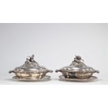 Two silver tureens Louis XV style, master goldsmith Augoc Aine, with silver inner shells, approx. 5.