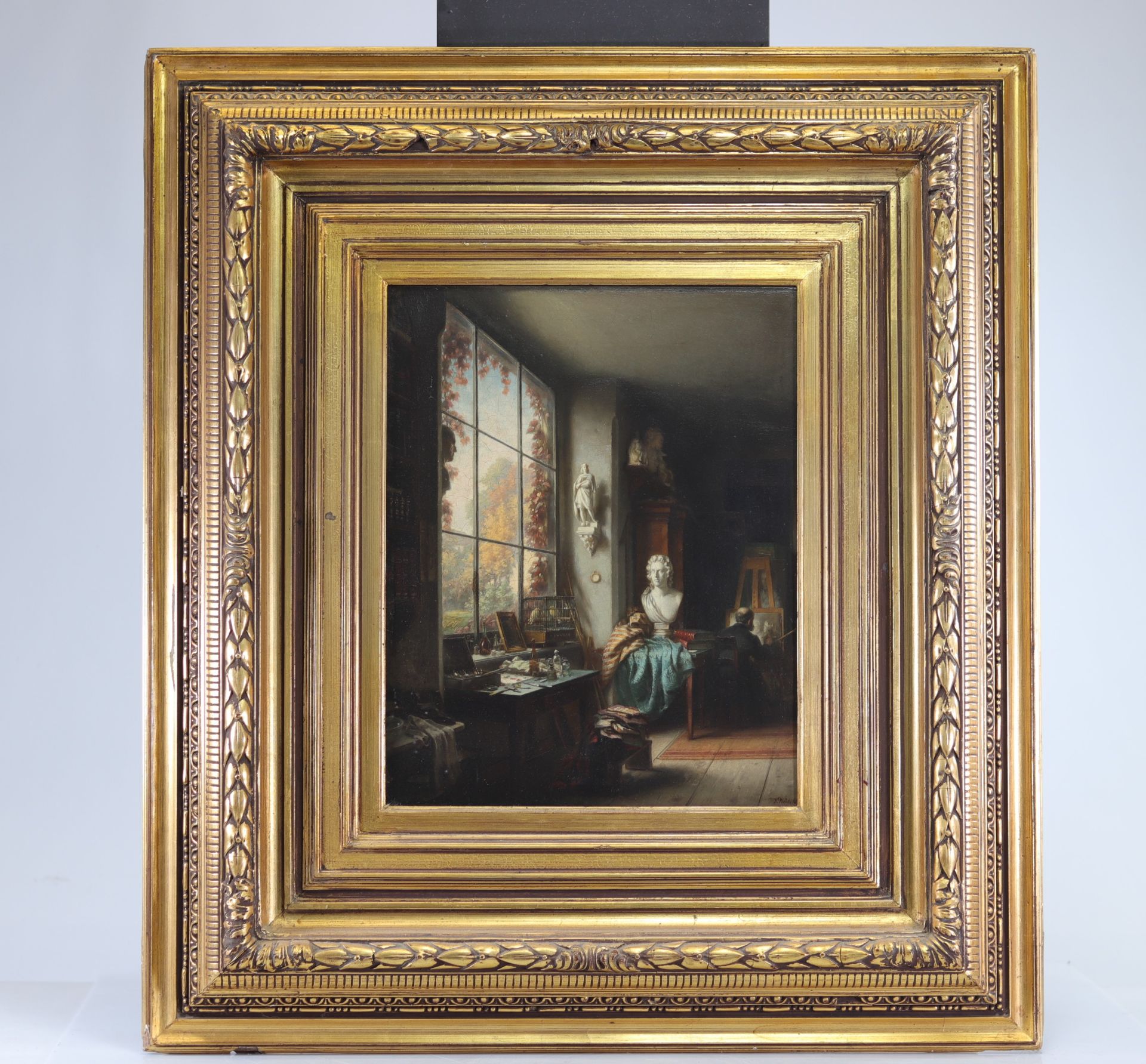 F. Pechtopf Oil on panel "The artist in his studio" - Image 2 of 2