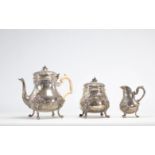 Service a cafe en argent trois pieces de style rococo, francais, vers 1900, 1980gr