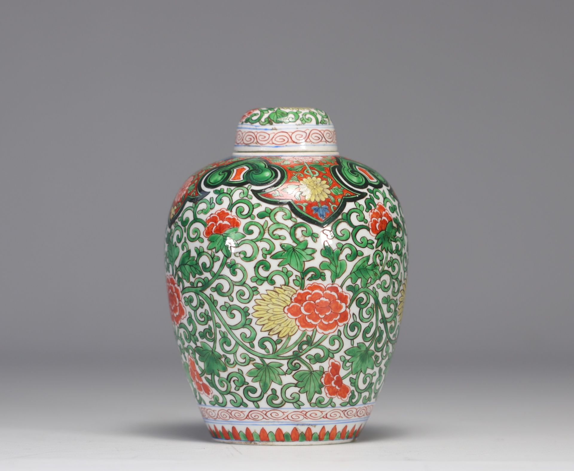 Covered vase in Chinese porcelain decorated with a lion with a blue head - Image 3 of 5