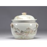 Covered Chinese porcelain tureen decorated with mountain landscapes