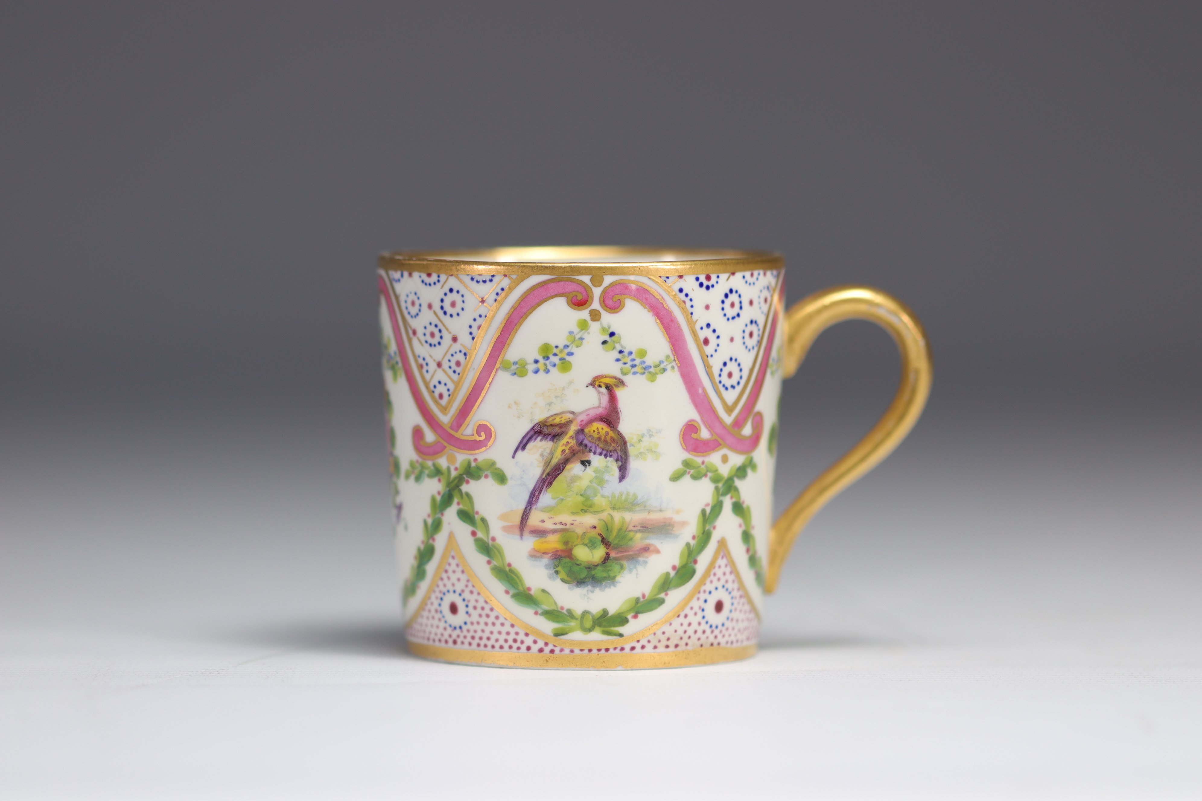 Porcelain "cup and saucer" decorated with birds and flowers from Tournai (Belgium) from 18th century - Image 6 of 7