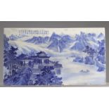 Imposing white and blue Chinese porcelain plaque decorated with a landscape