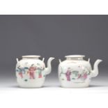 (2) Famille Rose porcelain teapots decorated with individuals