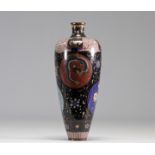 Cloisonne enamel vase decorated with a dragon and a phoenix on a blue ground from 19th century from