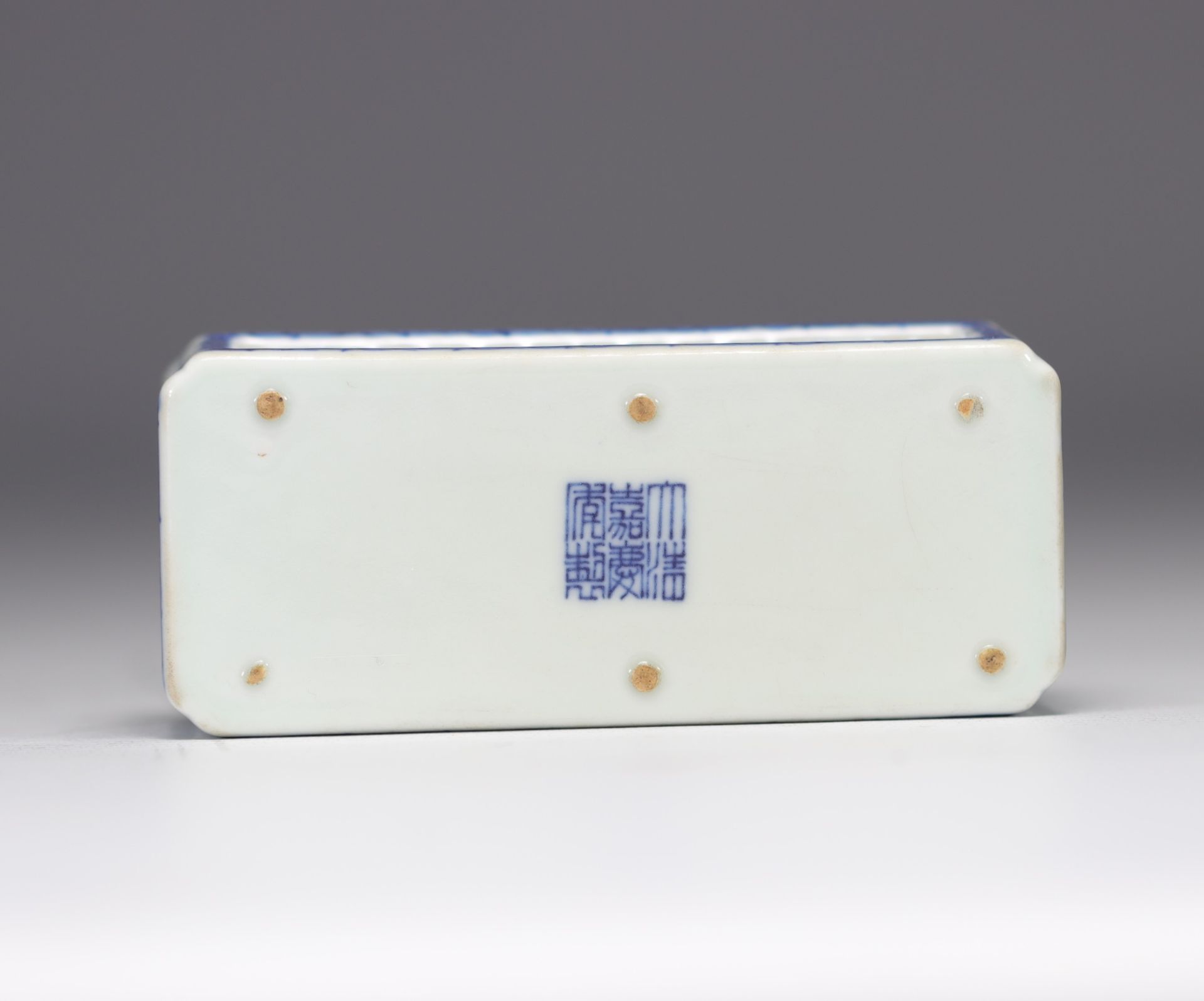 Porcelain cricket box in white and blue Qianlong brand - Image 2 of 4