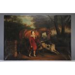 Oil on canvas "young girl and her horse and dog" from 19th century from England