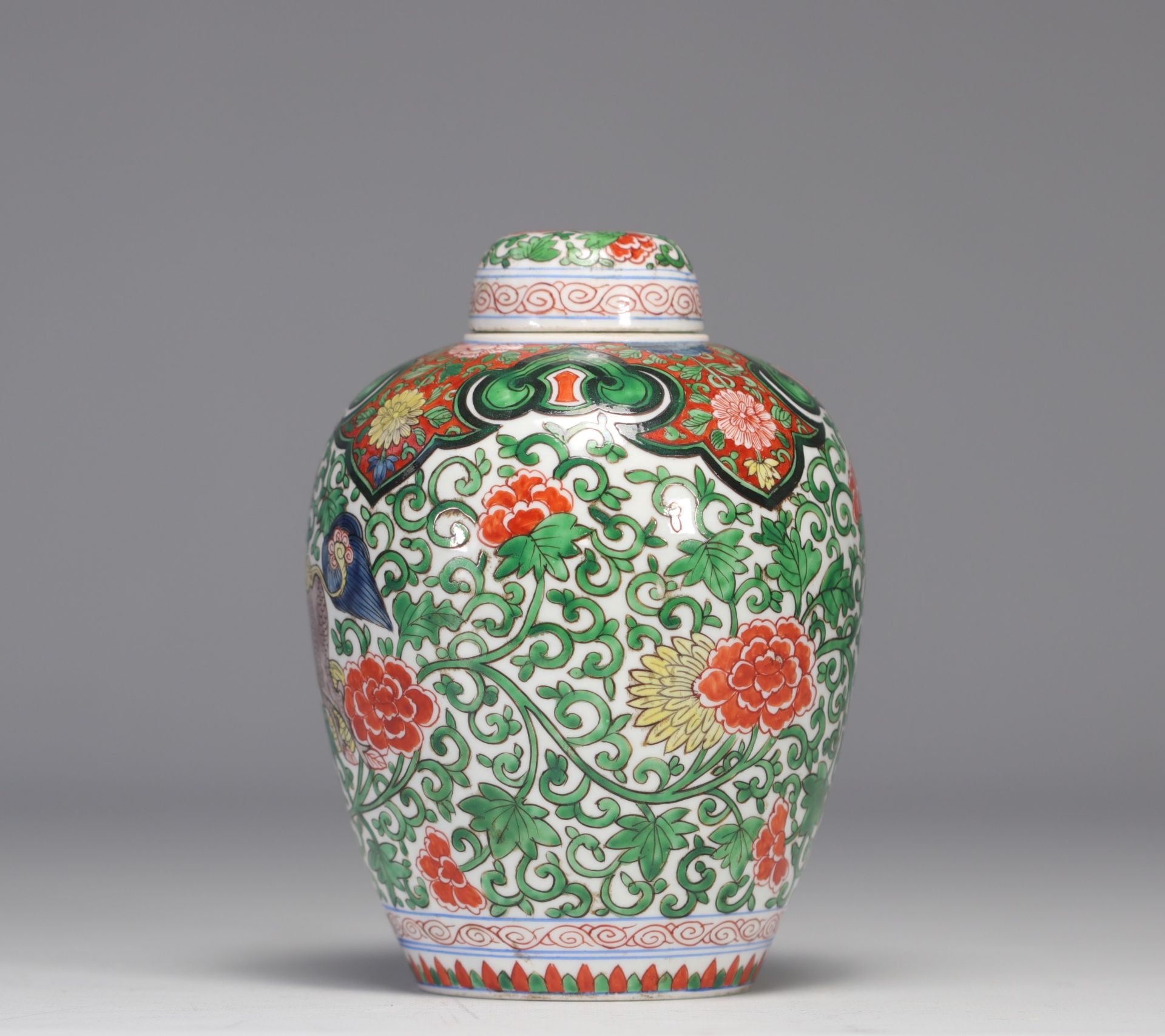 Covered vase in Chinese porcelain decorated with a lion with a blue head - Image 2 of 5