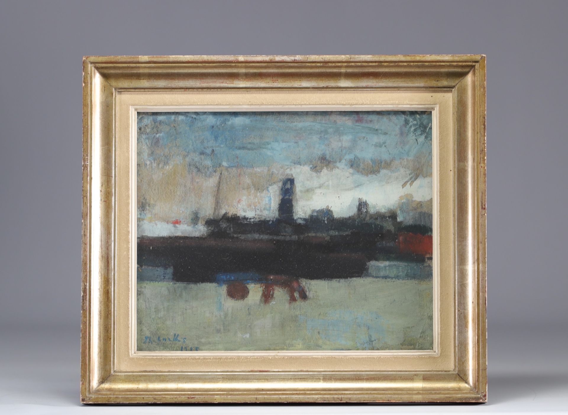 Philibert COCKX (1879-1949) oil painting "boat in port"