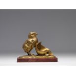 GARDET Georges (1863-1939) "The chick coming out of the egg" in bronze with a golden patina, signed