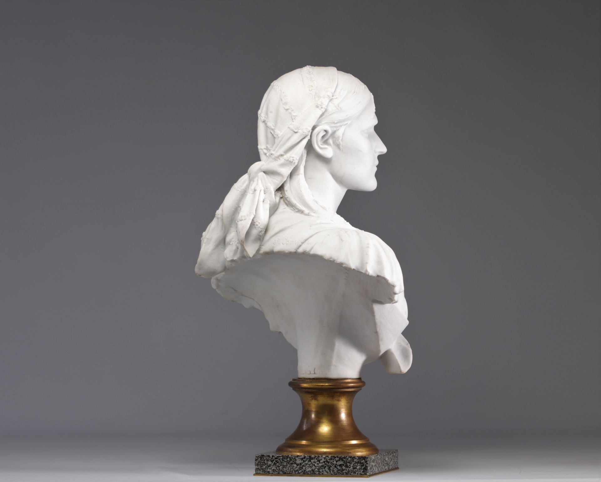 Bisque bust on bronze and marble base signed - Image 3 of 4