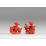 Red coral sculptures of young Chinese women, late 19th century