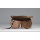 Beautiful and rare Kamba stool inlaid with copper wire from Kenya (damaged)