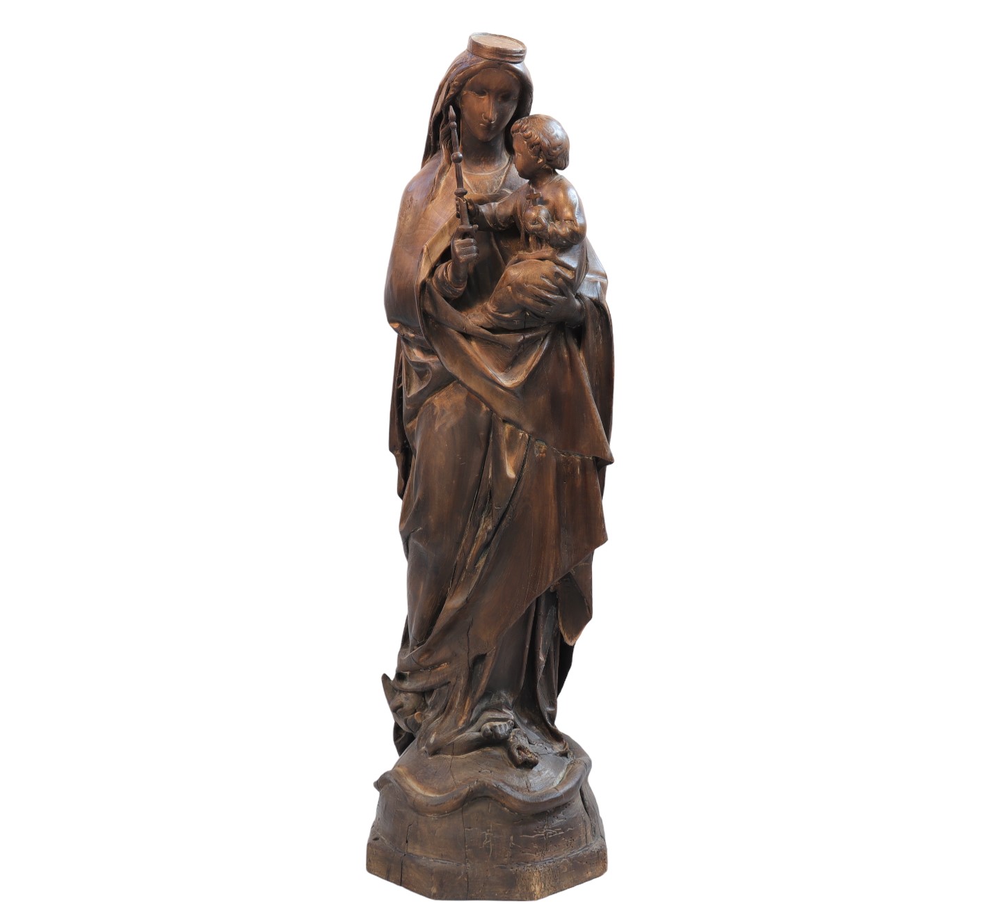 Imposing Virgin and Child in carved wood from 18th century