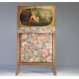 Wooden screen decorated with a romantic painting from 18th century