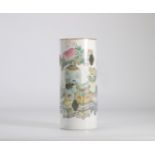 Porcelain hat stand from la famille rose decorated with furnitures drawings and Chinese characters