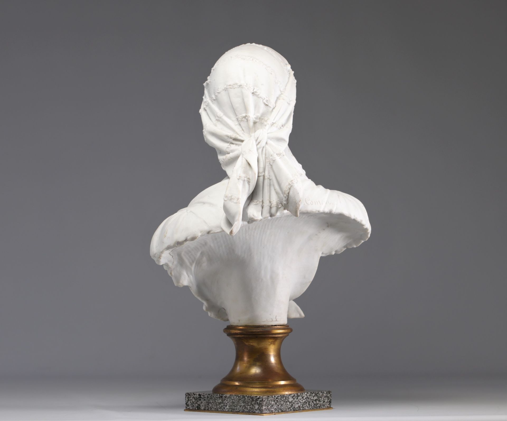 Bisque bust on bronze and marble base signed - Image 2 of 4