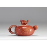 Chinese agate teapot decorated with pomegranates and peaches