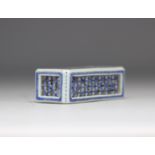 Porcelain cricket box in white and blue Qianlong brand