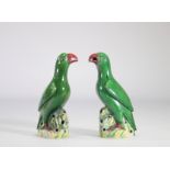Pair of green glazed 'parrot' birds from China from the 19th century
