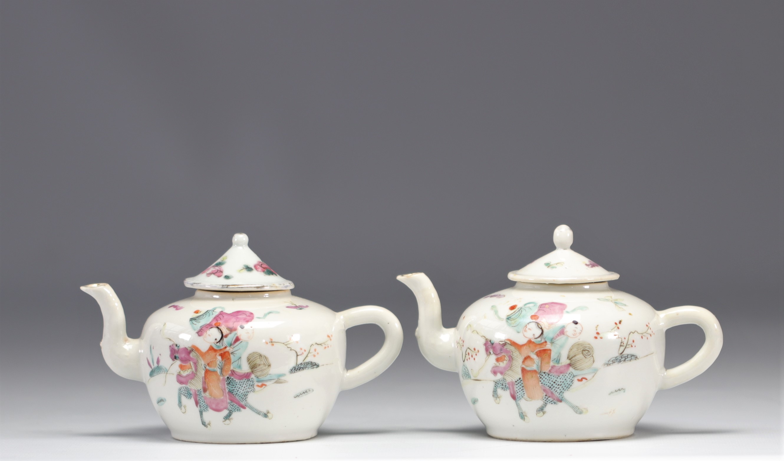 (2) Famille Rose porcelain teapots decorated with figures - Image 2 of 3