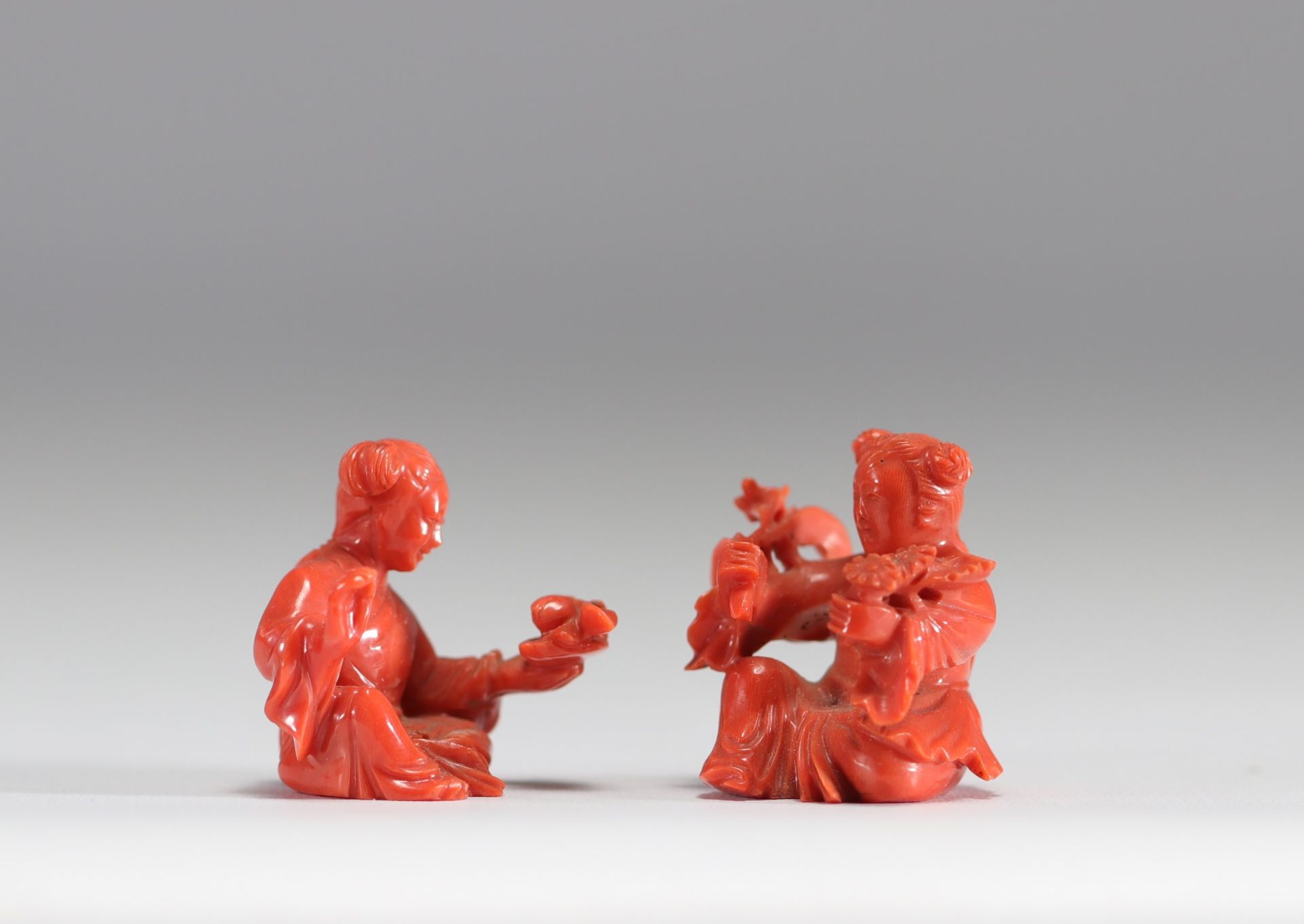 Red coral sculptures of young Chinese women, late 19th century - Image 3 of 4