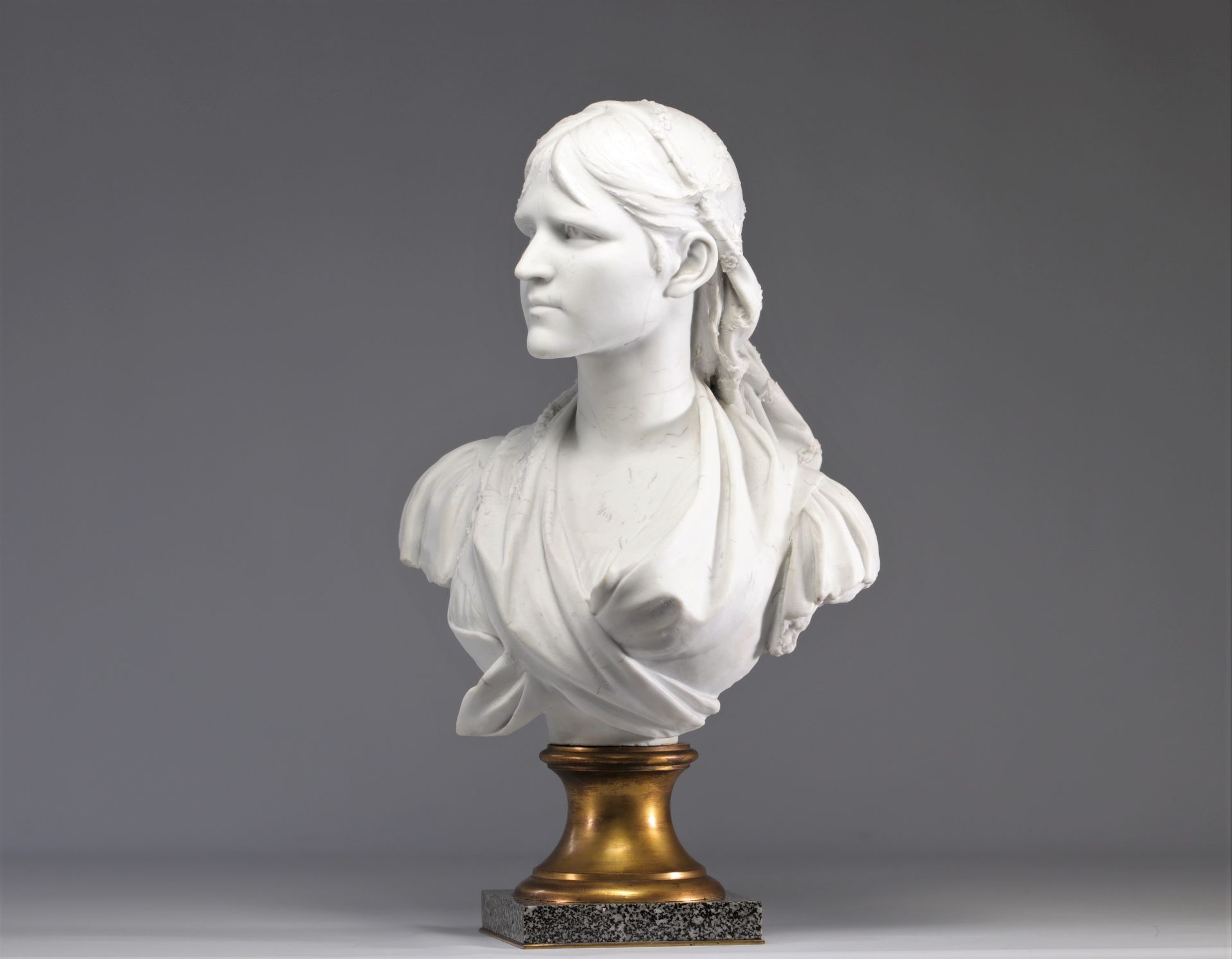 Bisque bust on bronze and marble base signed - Image 4 of 4