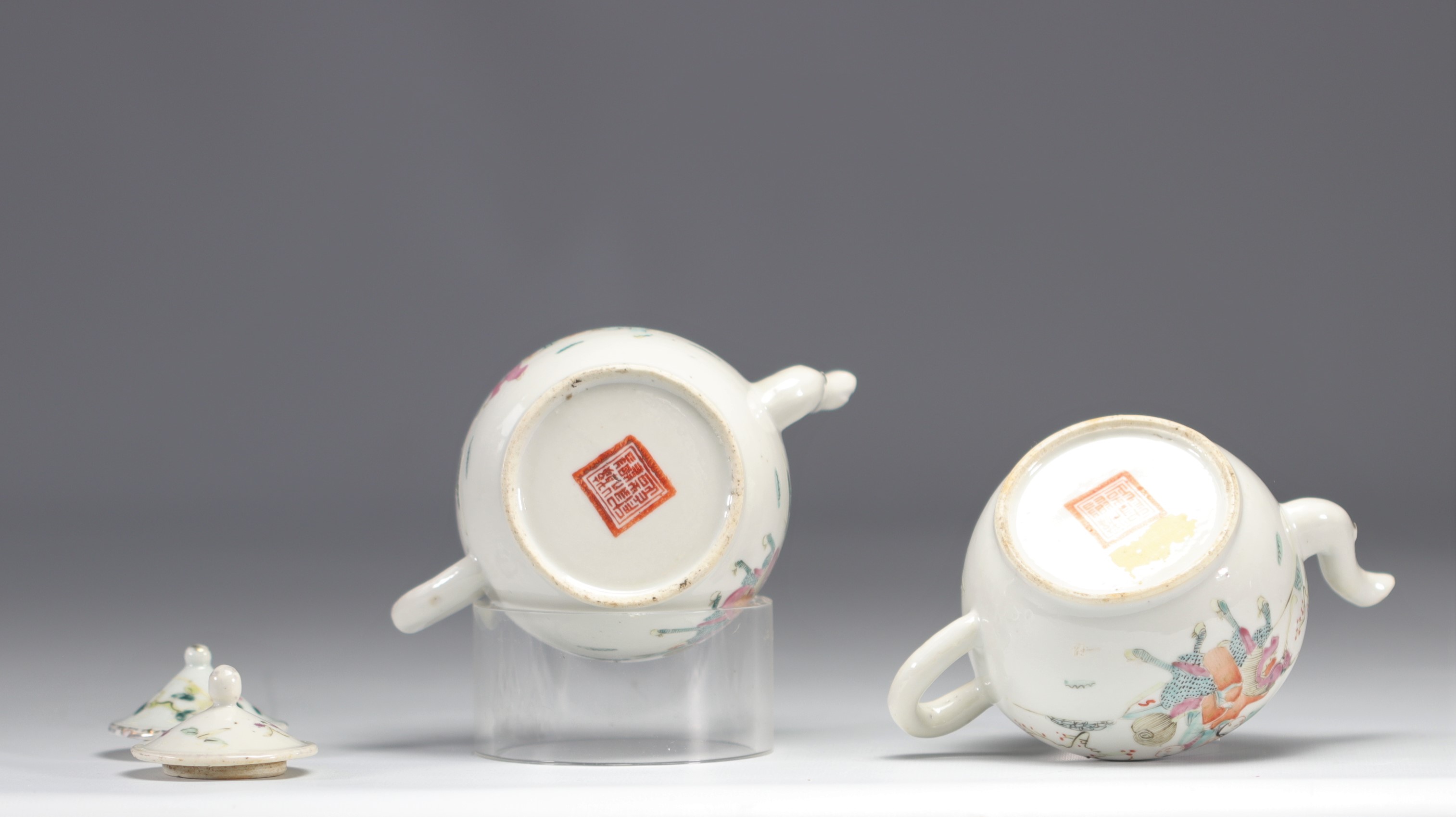 (2) Famille Rose porcelain teapots decorated with figures - Image 3 of 3