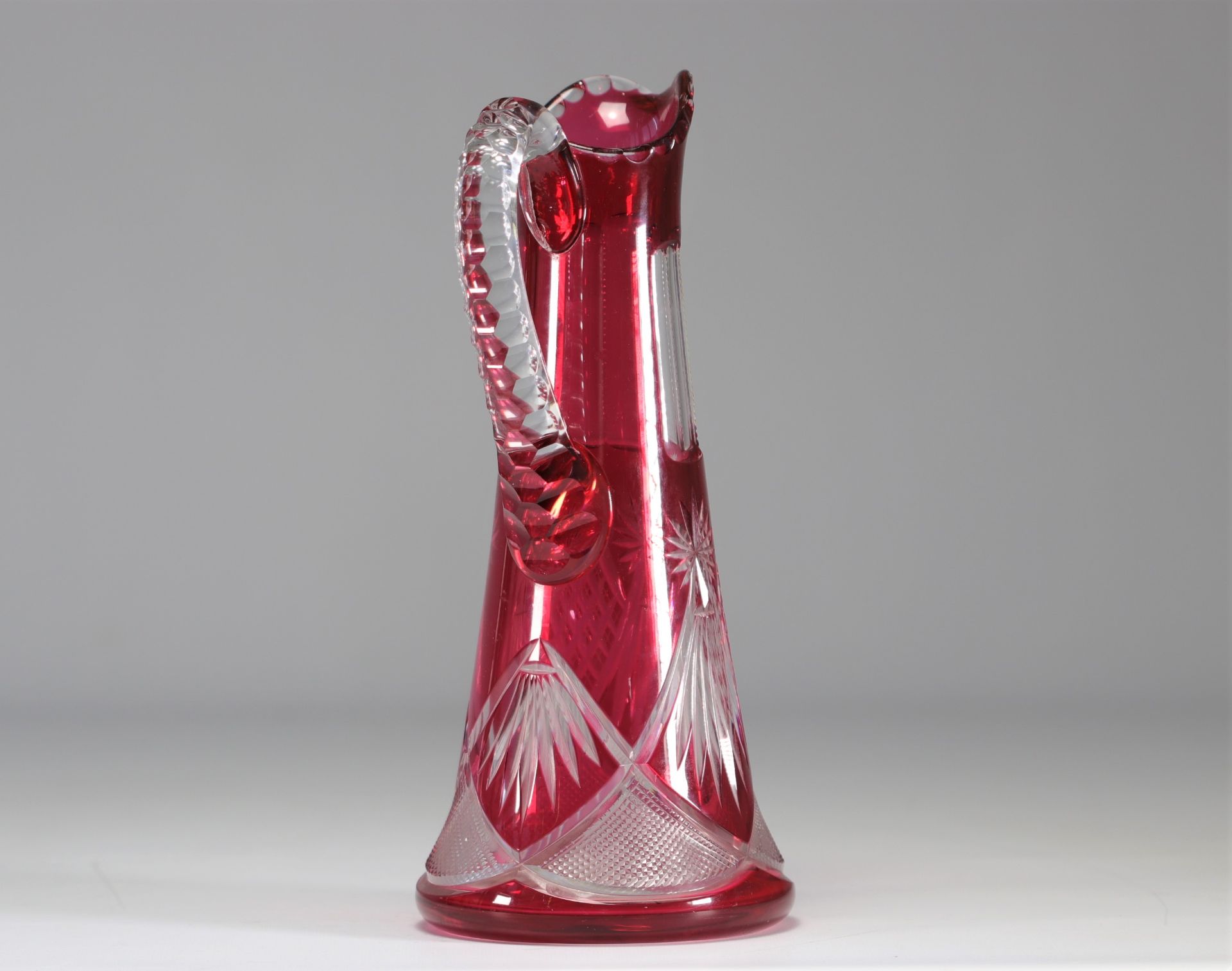 Val Saint Lambert red carved water jug - Image 3 of 4