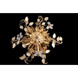 Maison Jansen, ceiling lamp in gold metal and glass flower