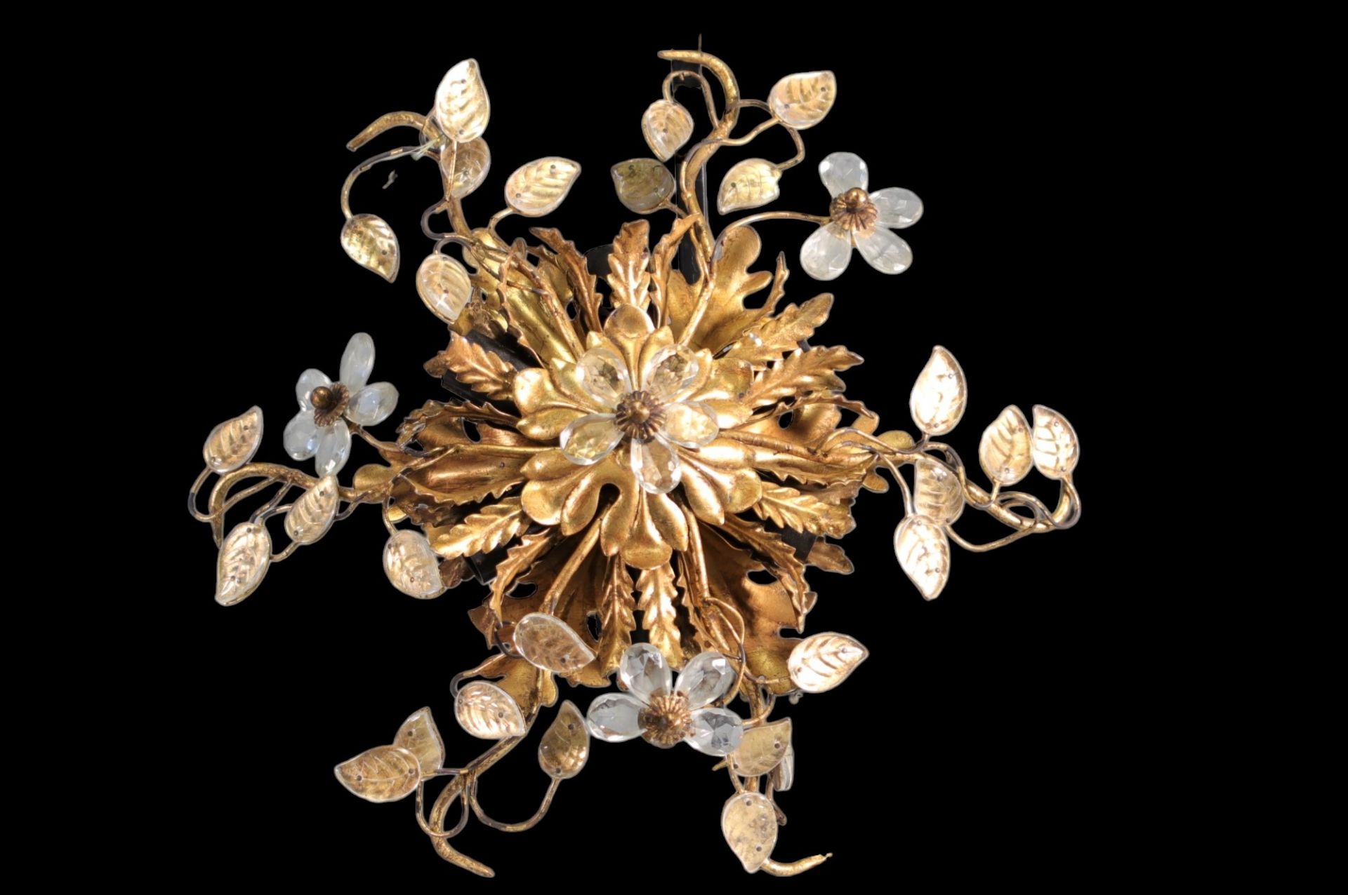 Maison Jansen, ceiling lamp in gold metal and glass flower