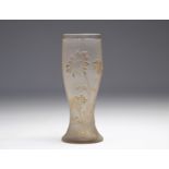Daum Nancy acid-etched and gilded vase decorated with Daisies and frosted background