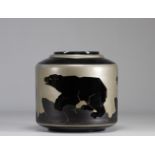 Imposing Art Deco vase with bears, acid-etched 1930 Artver