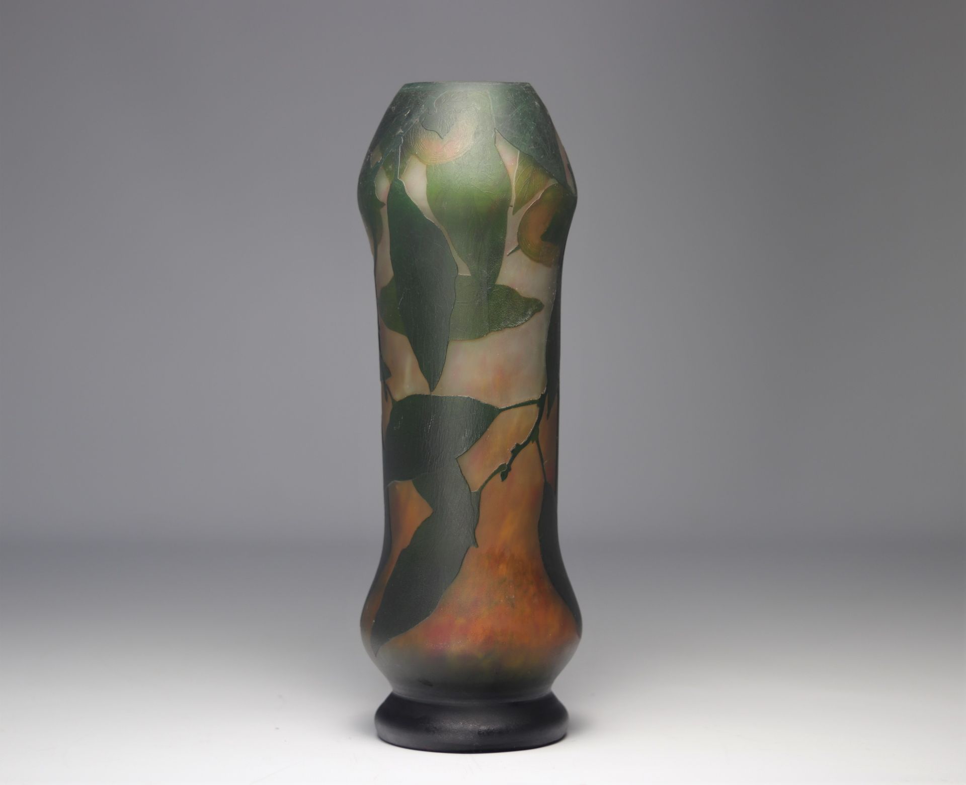 Daum Nancy multi-layered glass vase decorated with khaki on a green and orange mottled background - Image 3 of 4