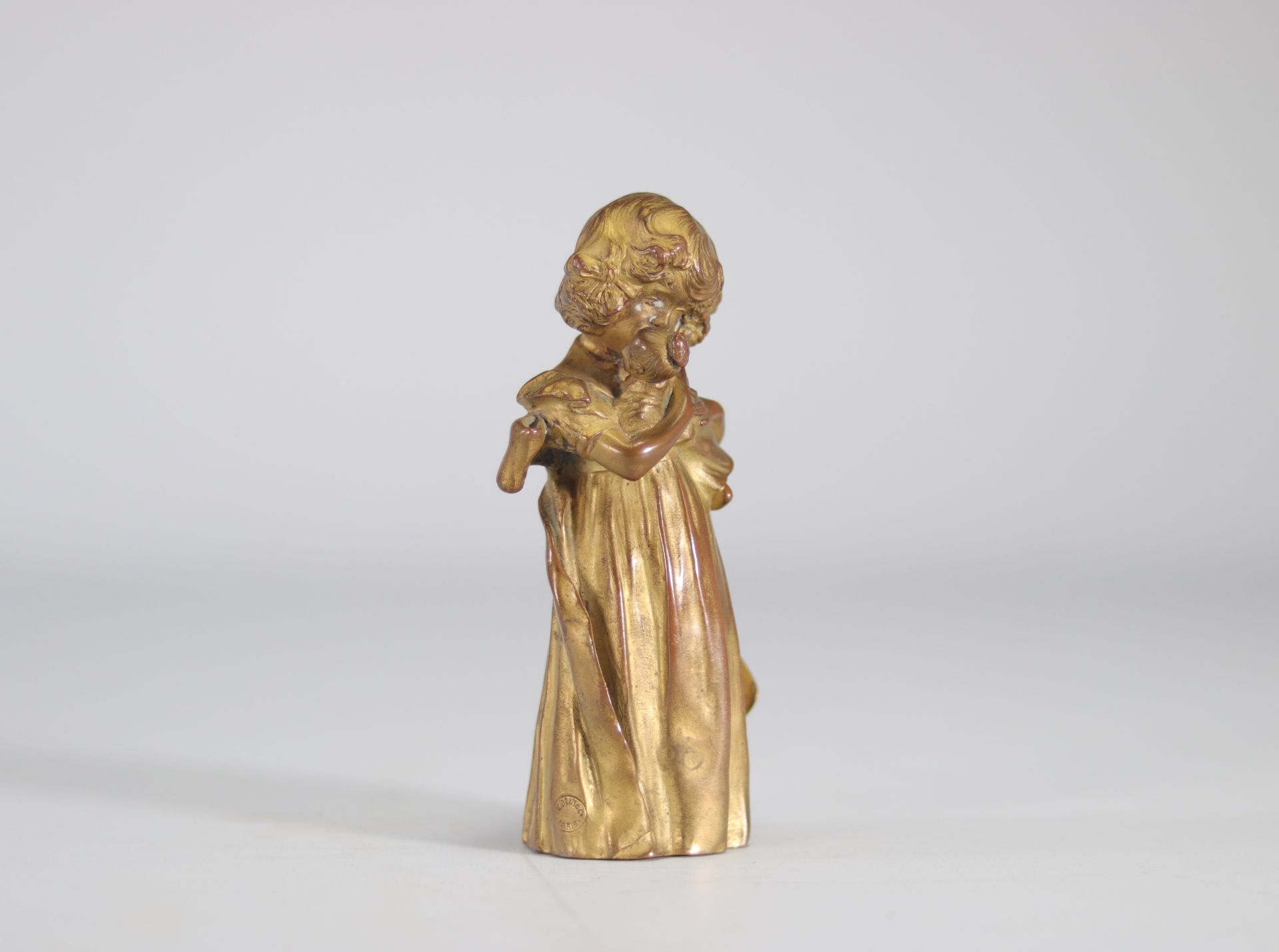 Leo LAPORTE-BLAIRSY (1867-1923) bronze seal of a little girl with her doll from Paris foundry - Image 2 of 6