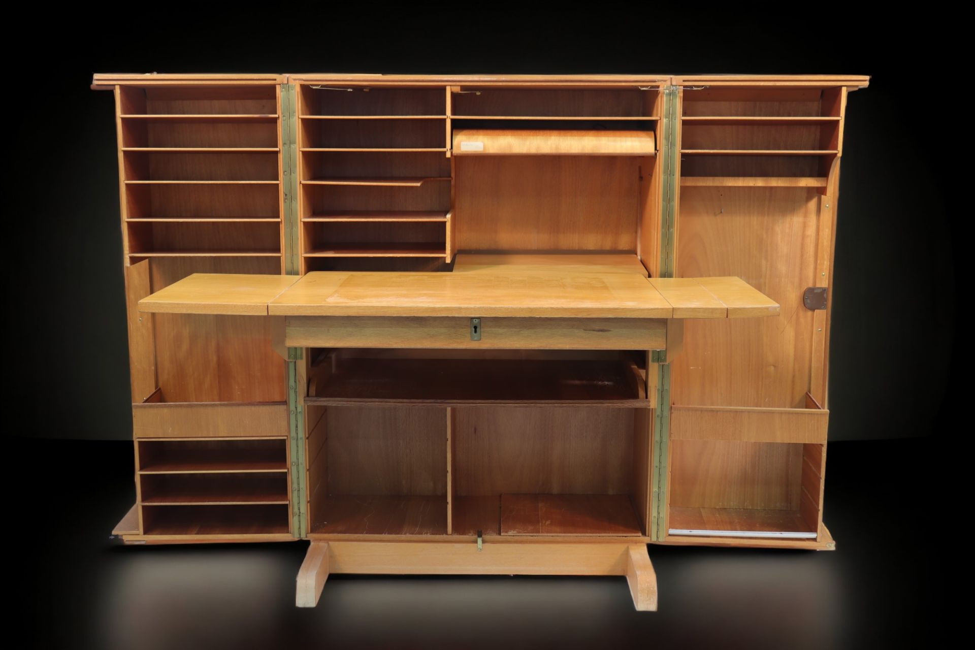 Amazing and rare cabinet desk. Magic box, Work of the 1960s wood and veneer