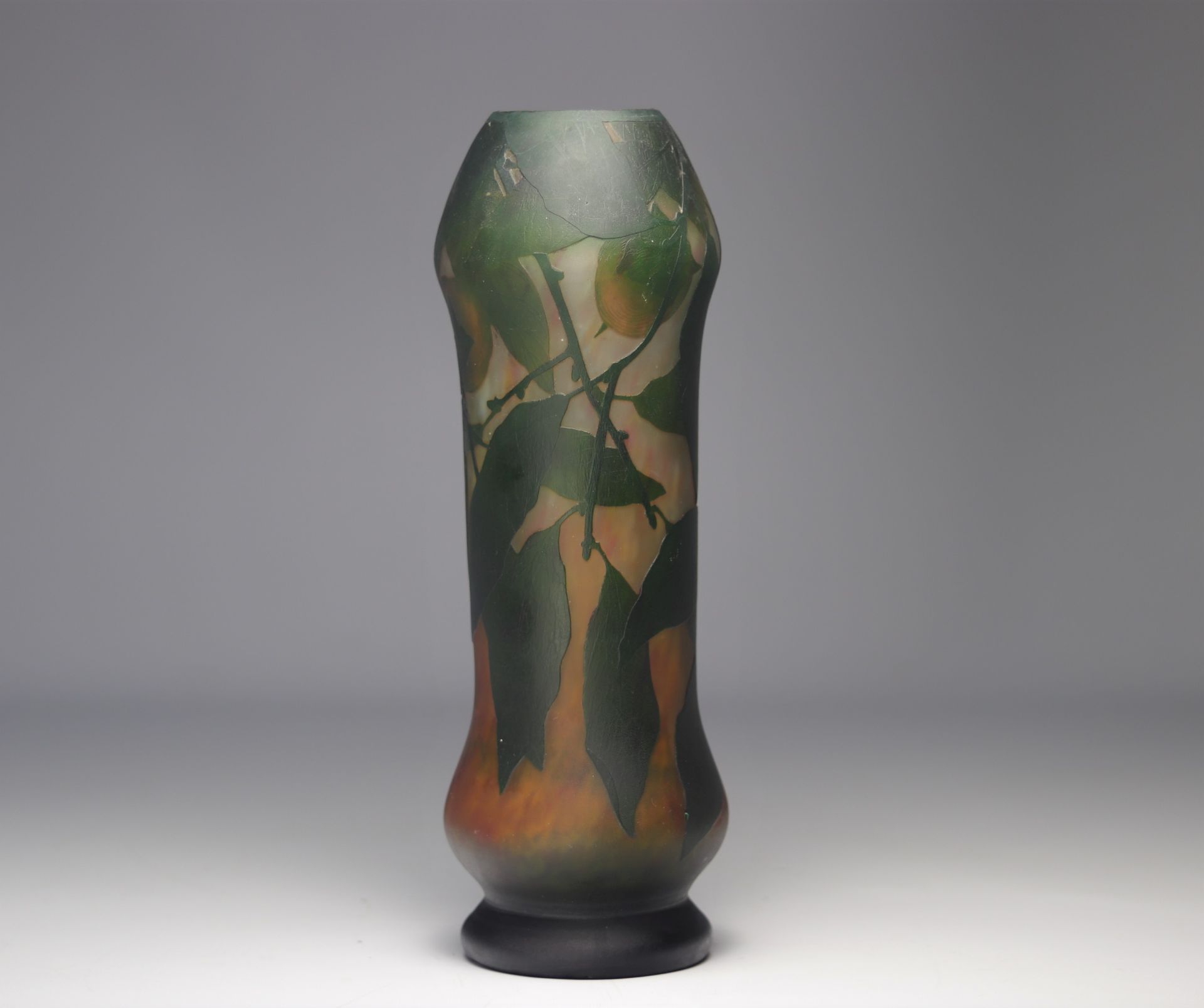 Daum Nancy multi-layered glass vase decorated with khaki on a green and orange mottled background - Image 2 of 4