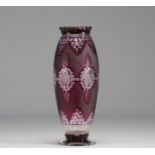 Val Saint Lambert "Joseph Simon" acid-etched red vase
