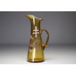 Emile GALLE (1846 - 1904) Glass pitcher Polychrome enameled thistle decor