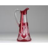 Val Saint Lambert red carved water jug