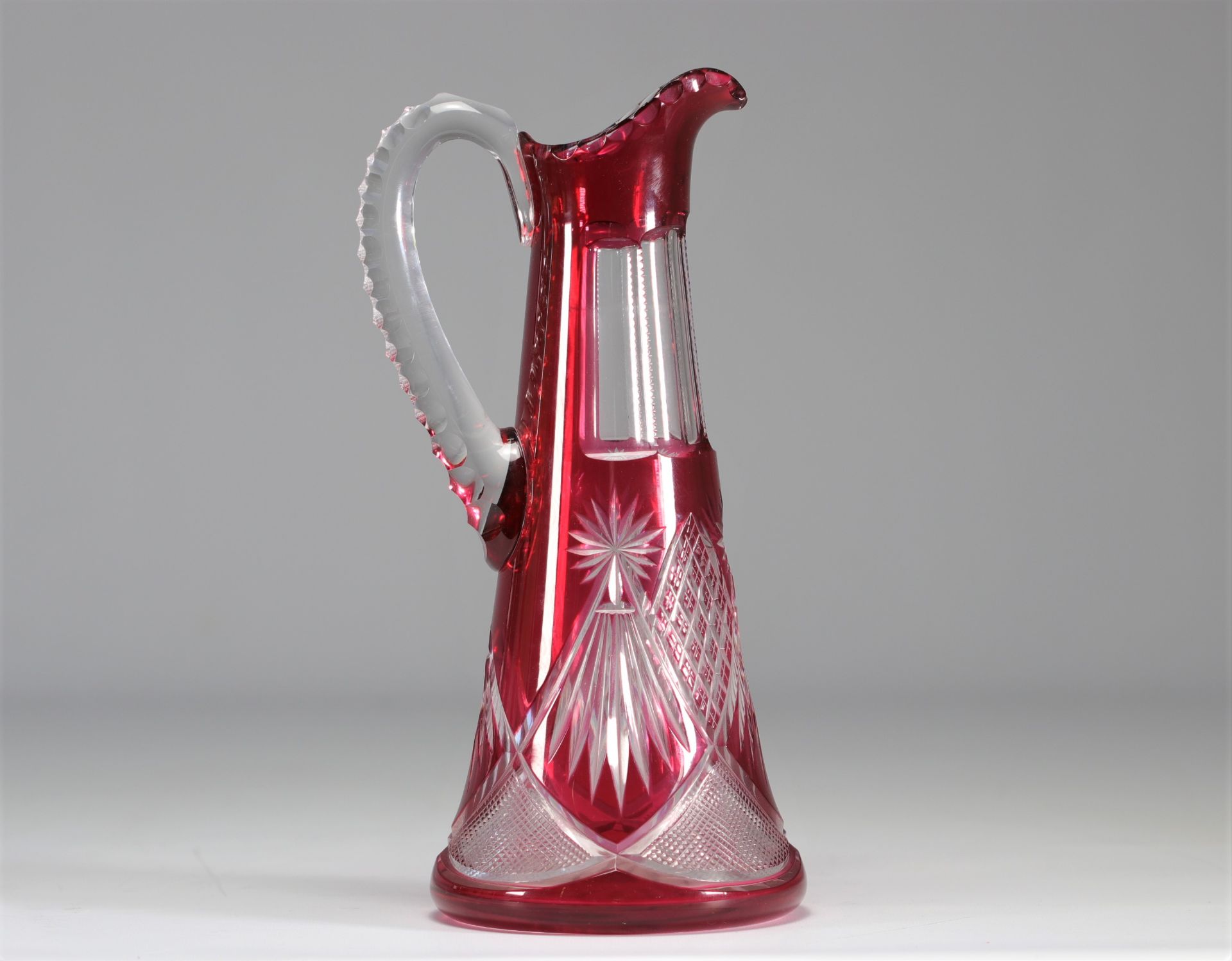 Val Saint Lambert red carved water jug