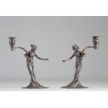 Pair of Art Nouveau candlesticks "young women" WMF 1900