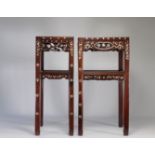 Pair of wooden stands with mother-of-pearl inlays Asia circa 1920