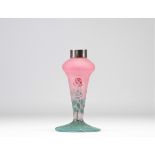 Le Verre Francais lamp base decorated with roses etched with acid
