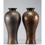 Large pair of Fuzhou lacquer vases decorated with landscapes