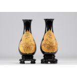 Pair of Fuzhou lacquer vases decorated with dragons in gilded relief and vases with various decorati